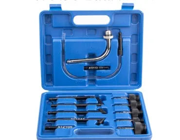 13-piece automatic transmission oil refuelling tool kit with pump and wave box connector.