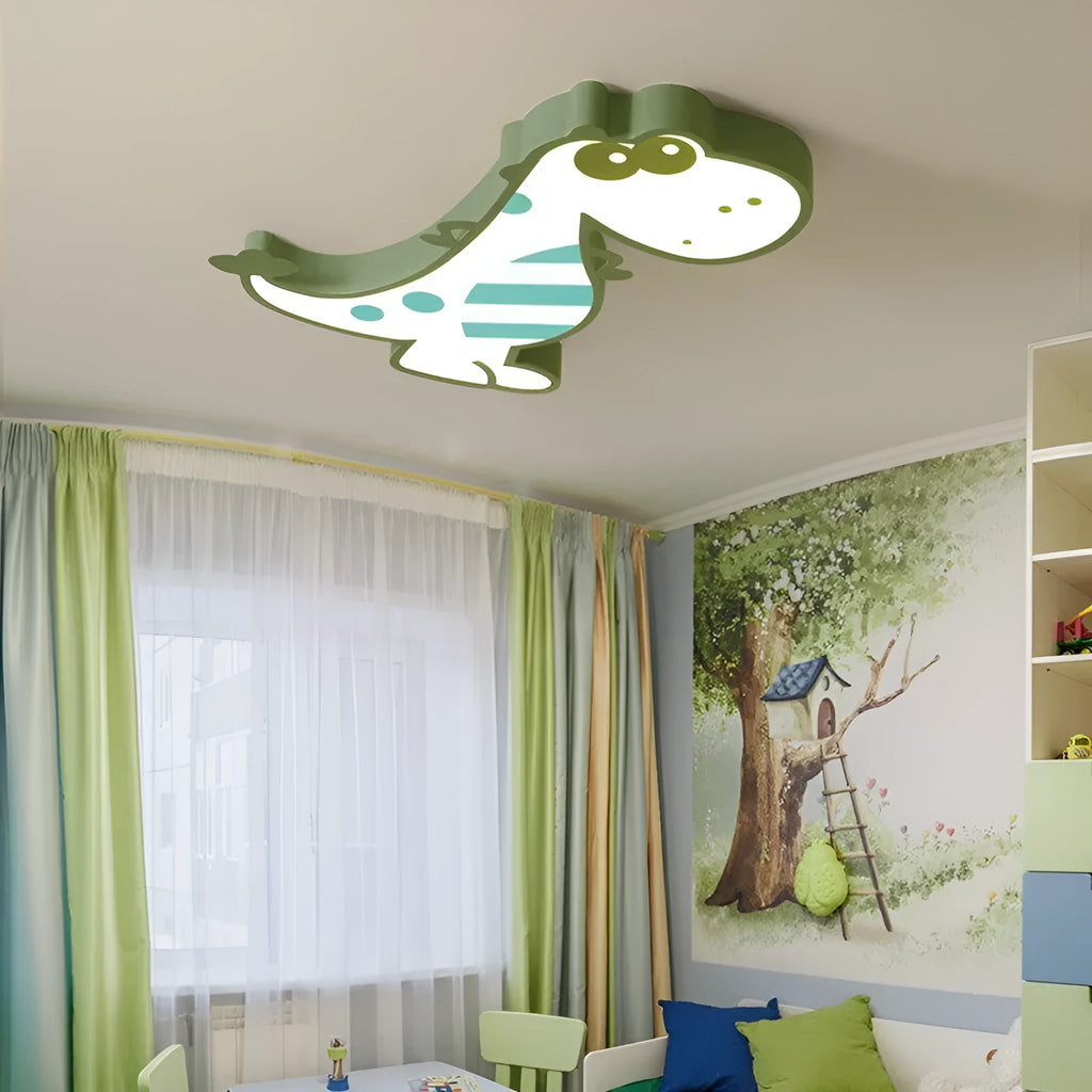 Cartoon dinosaur themed ceiling light with 48cm diameter PVC shade and aluminium body