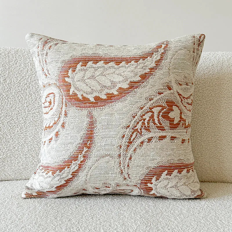 American-style jacquard paisley pillow cover in amber colour, 45x45cm, for sofa backrest