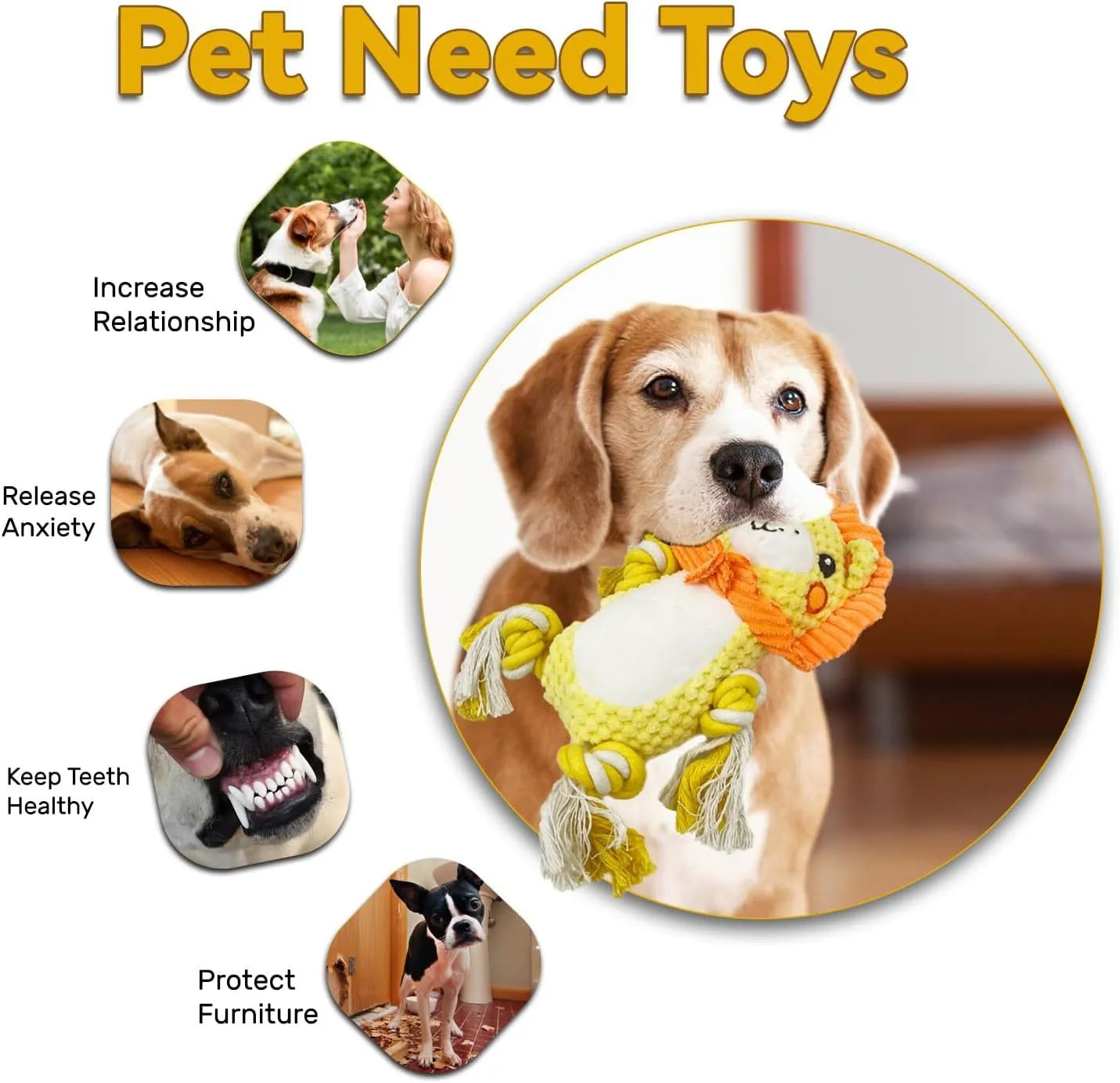 Lion and monkey plush squeaky dog toys for medium and large breeds