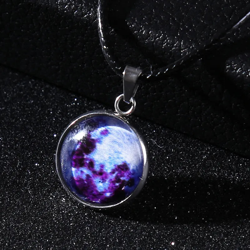 Luminous alloy pendant necklace with moon night sky and constellation design in simple unisex style