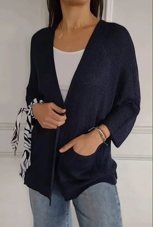 Women's waffle knit cardigan coat with nine-quarter sleeves in multiple colour options