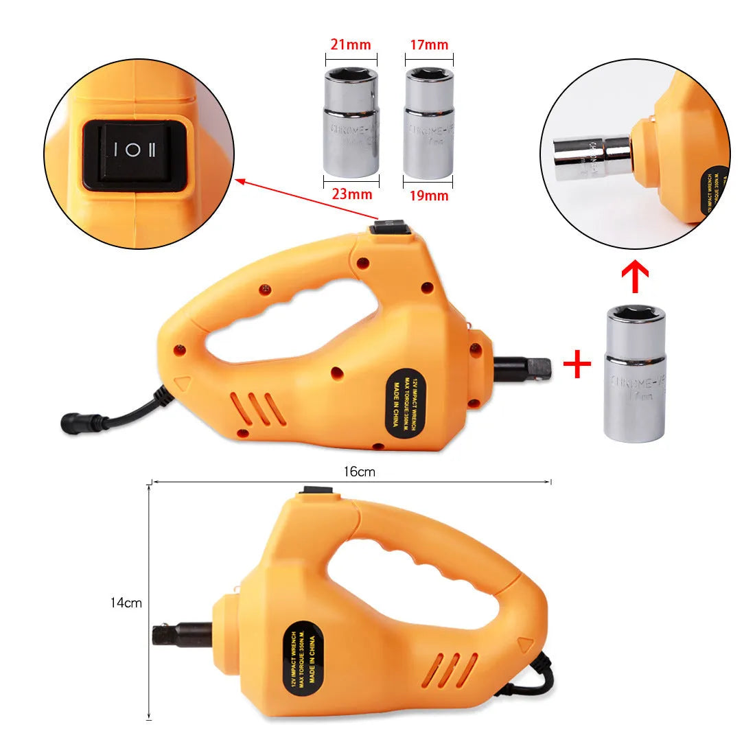 Yellow steel car electric jack set with electric wrench for vehicle tyre changing