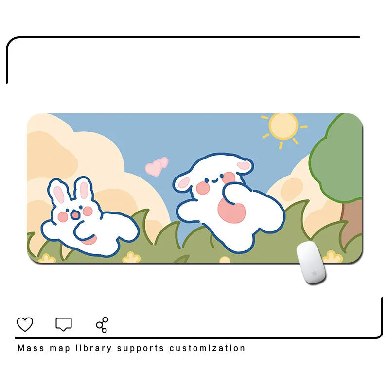 Oversized cute student desk mat in X178 colour on a desk with laptop and mouse.