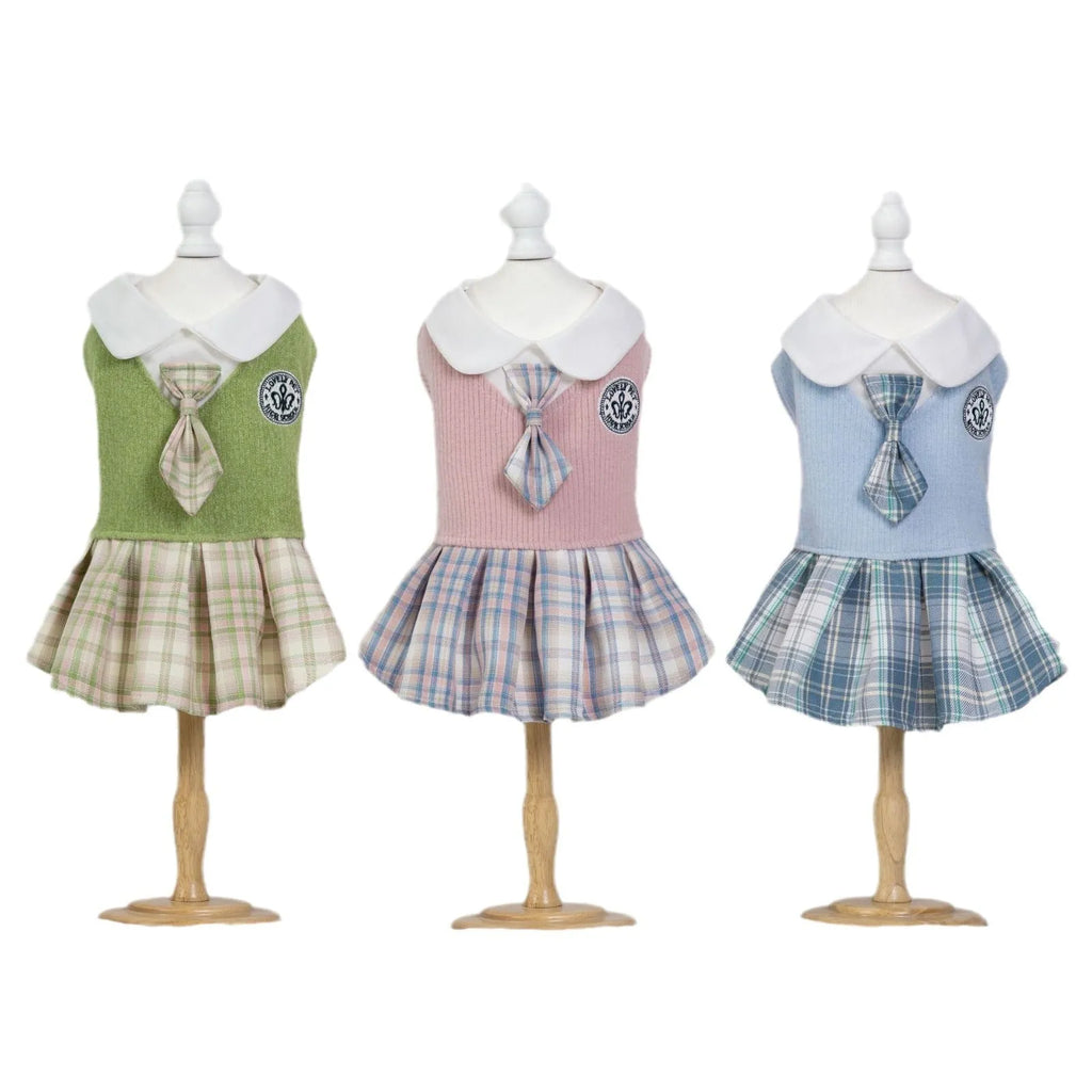 Tartan pattern polyester skirt for dogs in princess style with three colour options