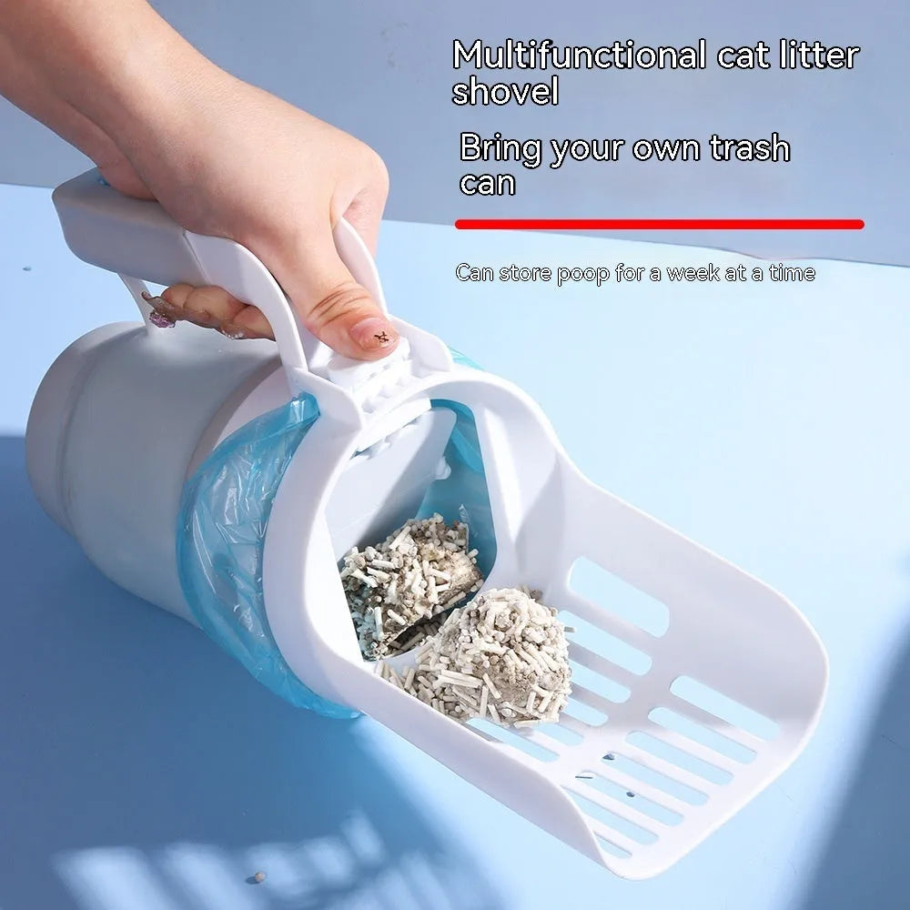 Grey cat litter scoop and waste bin system with foldable bottom and refill bags