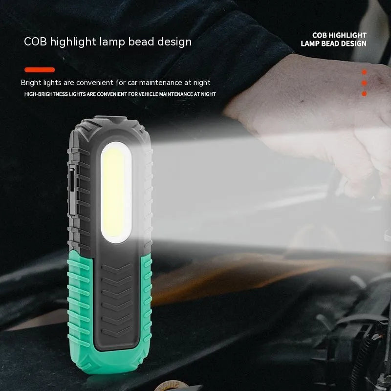 Black and green PET-coated ABS auto repair work light with USB charging cable