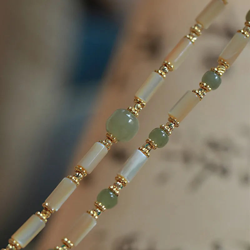 White Hetian jade geometric bracelet with round beads for women