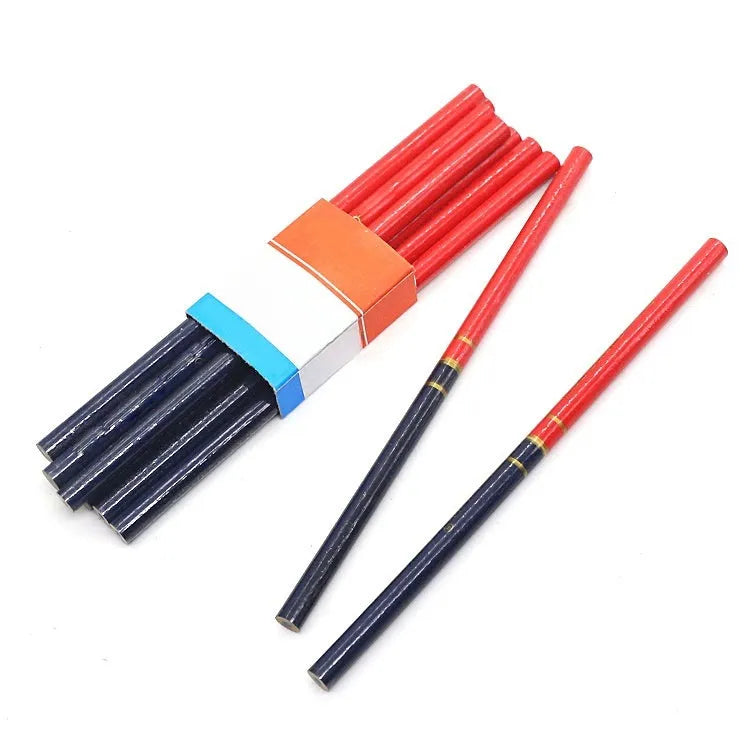 Red and blue two-colour carpenter's pencils wooden 10-piece pack for construction marking