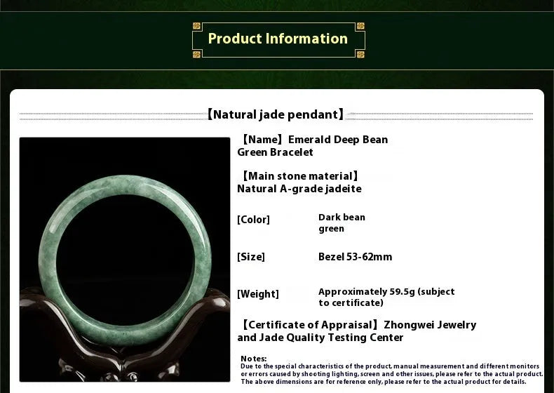 Natural dark pea green jade beaded bracelet for women, shown with gift box.