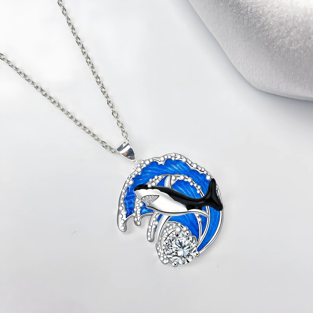Shark necklace for women with copper pendant on cross chain, adjustable 41-50cm length