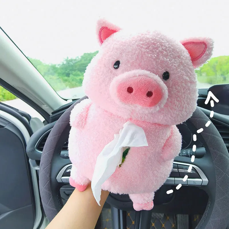 Soft plush cartoon lamb car tissue box holder for vehicle and home use.