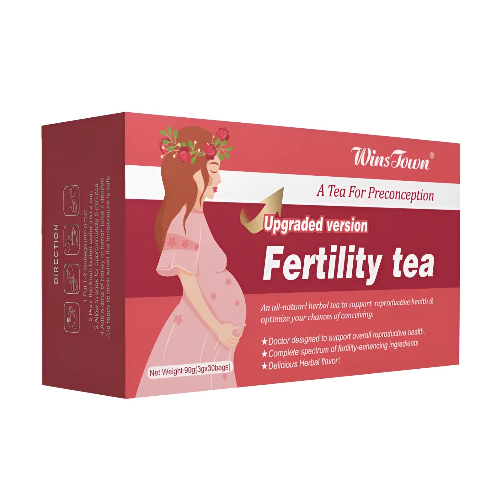 Box of fertility herbal tea containing 330 individually wrapped tea bags