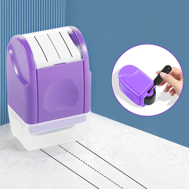 Simplified Roller English Line Seal plastic stamp in multiple colours on a surface.