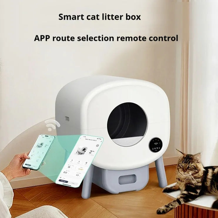 Automatic cat toilet cleaning box with ABS plastic construction showing 550mm width