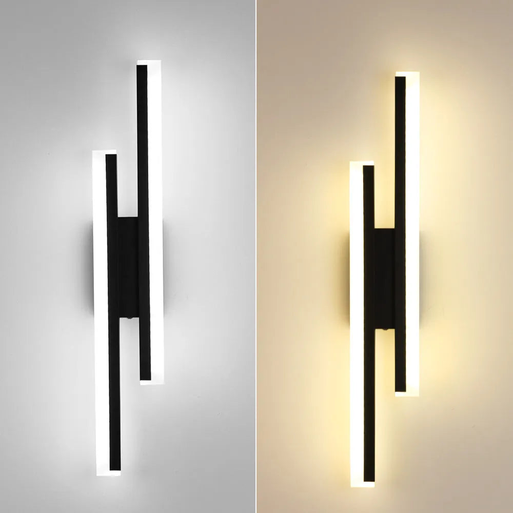 500mm long double line wall lamp with gold finish showing three light colour options