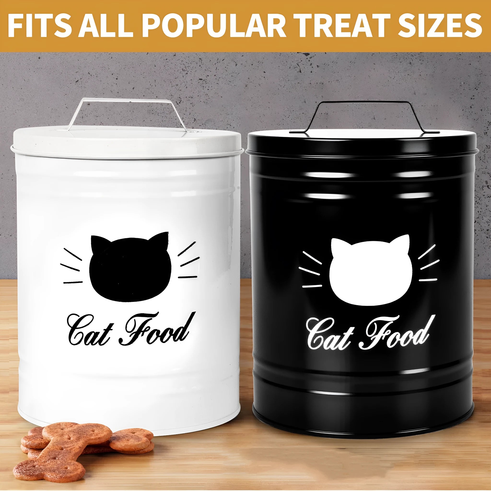 Black and white iron sheet round moisture-proof storage cans with independent inner boxes for pantry organisation.