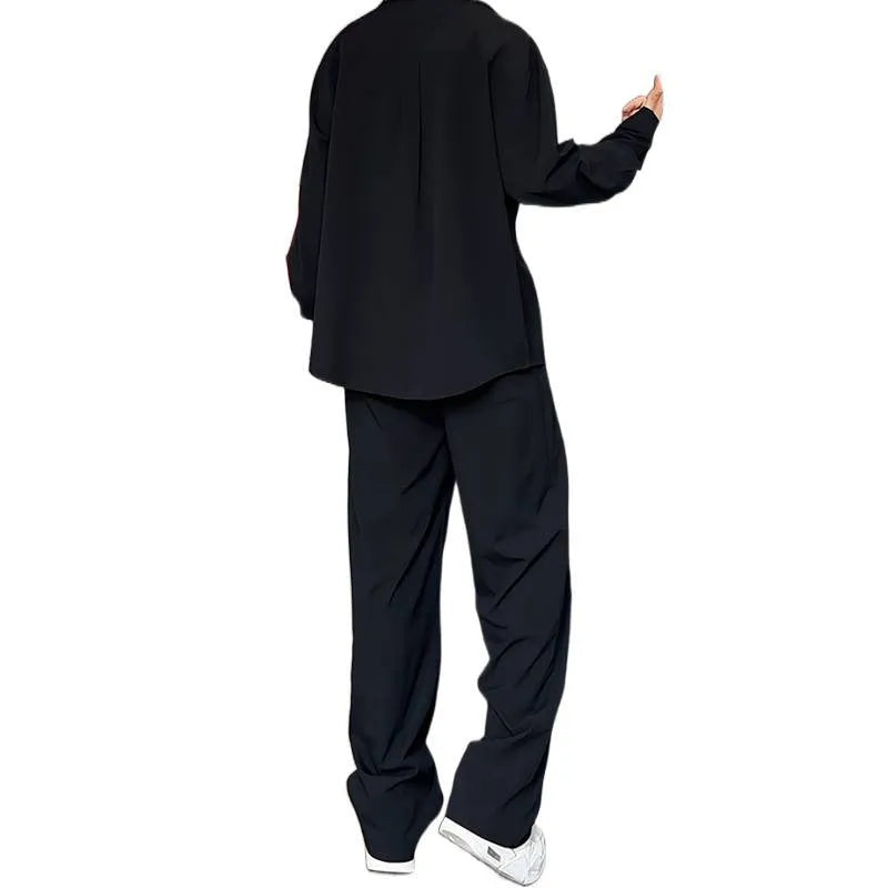 Men's casual long sleeve polo shirt and trousers two-piece set in slim fit