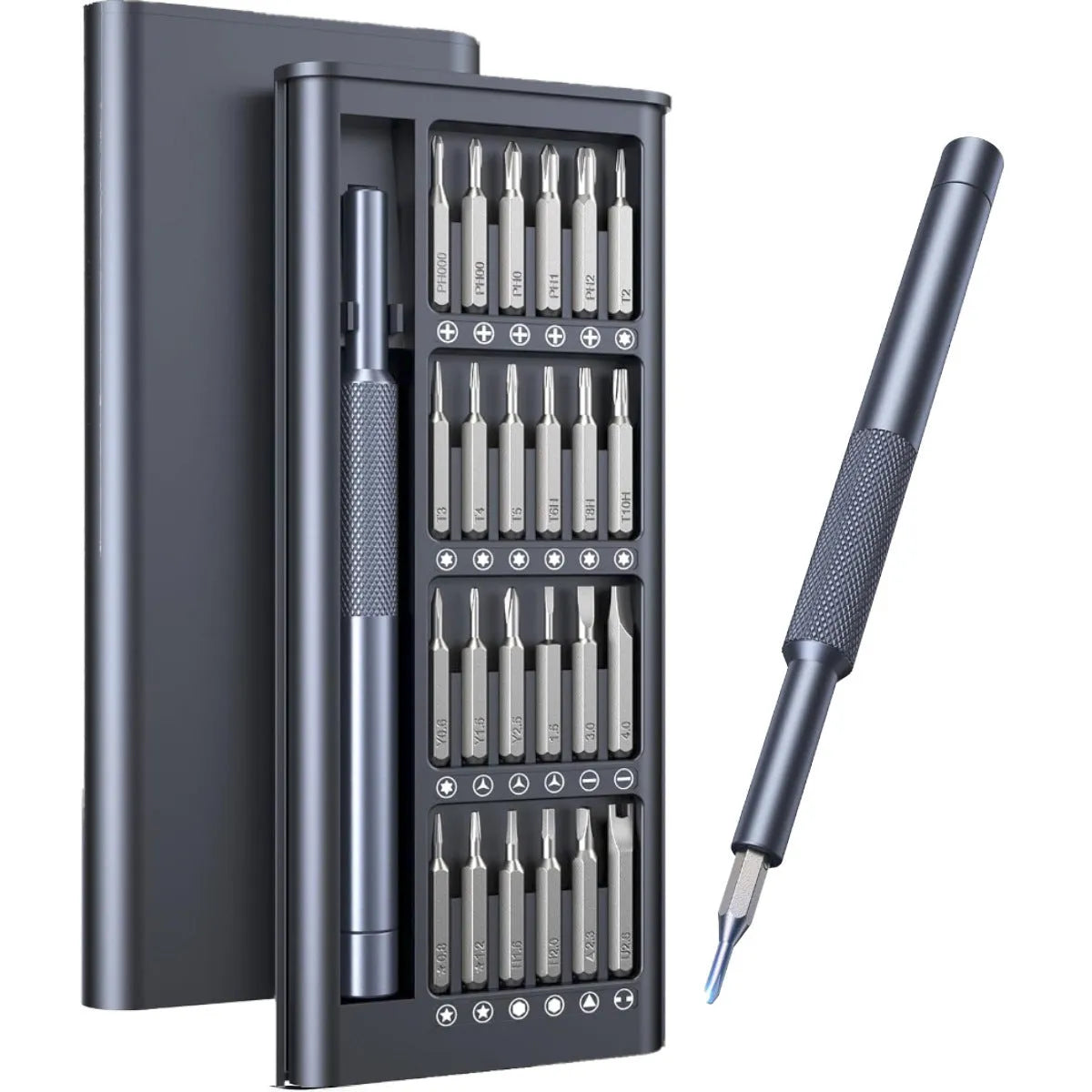25-in-one magnetic screwdriver set with chrome vanadium steel bits and ABS knurled handle.
