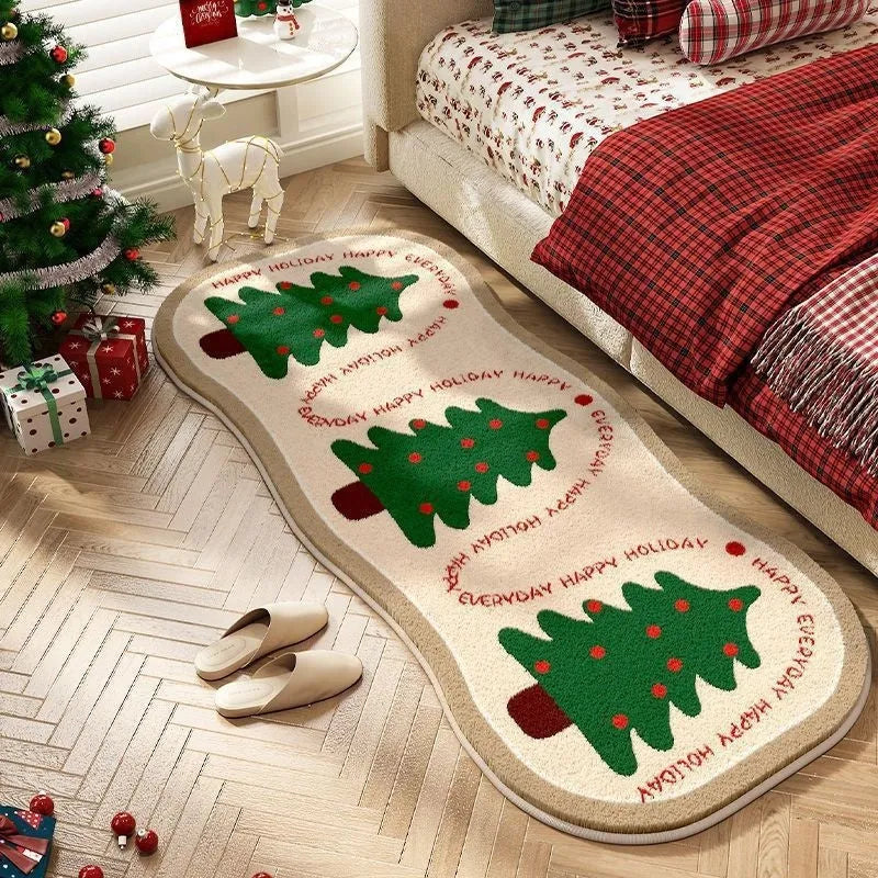 Alien-shaped Christmas carpet with imitation cashmere material and festive ginger cake bear pattern