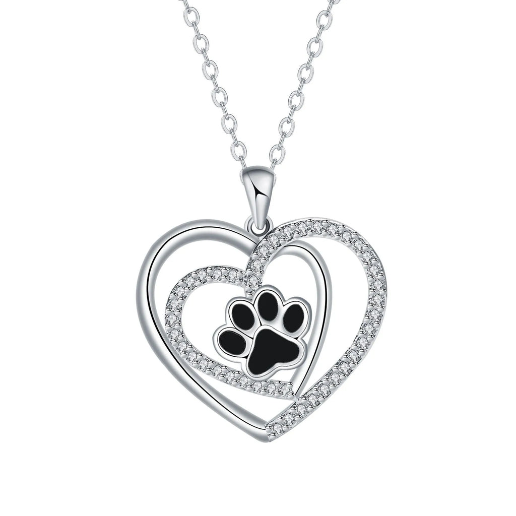 Women's necklace with a copper heart-shaped dog's paw pendant on a cross chain