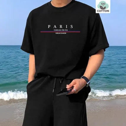 Heavyweight pure cotton men's t-shirt with bold letter print design in loose fit casual style