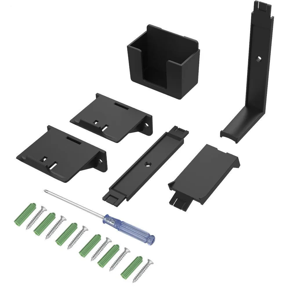 White and black ABS wall-mounted storage hooks holding gaming controllers and headphones