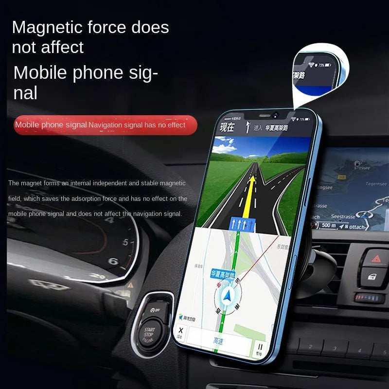 Black aluminium magnetic car phone holder mounted on vehicle dashboard