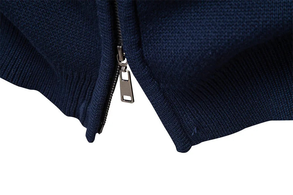 Men's cotton zip-up knitted jacket sweater in army green, navy blue or apricot, slim fit, sizes S to XXL