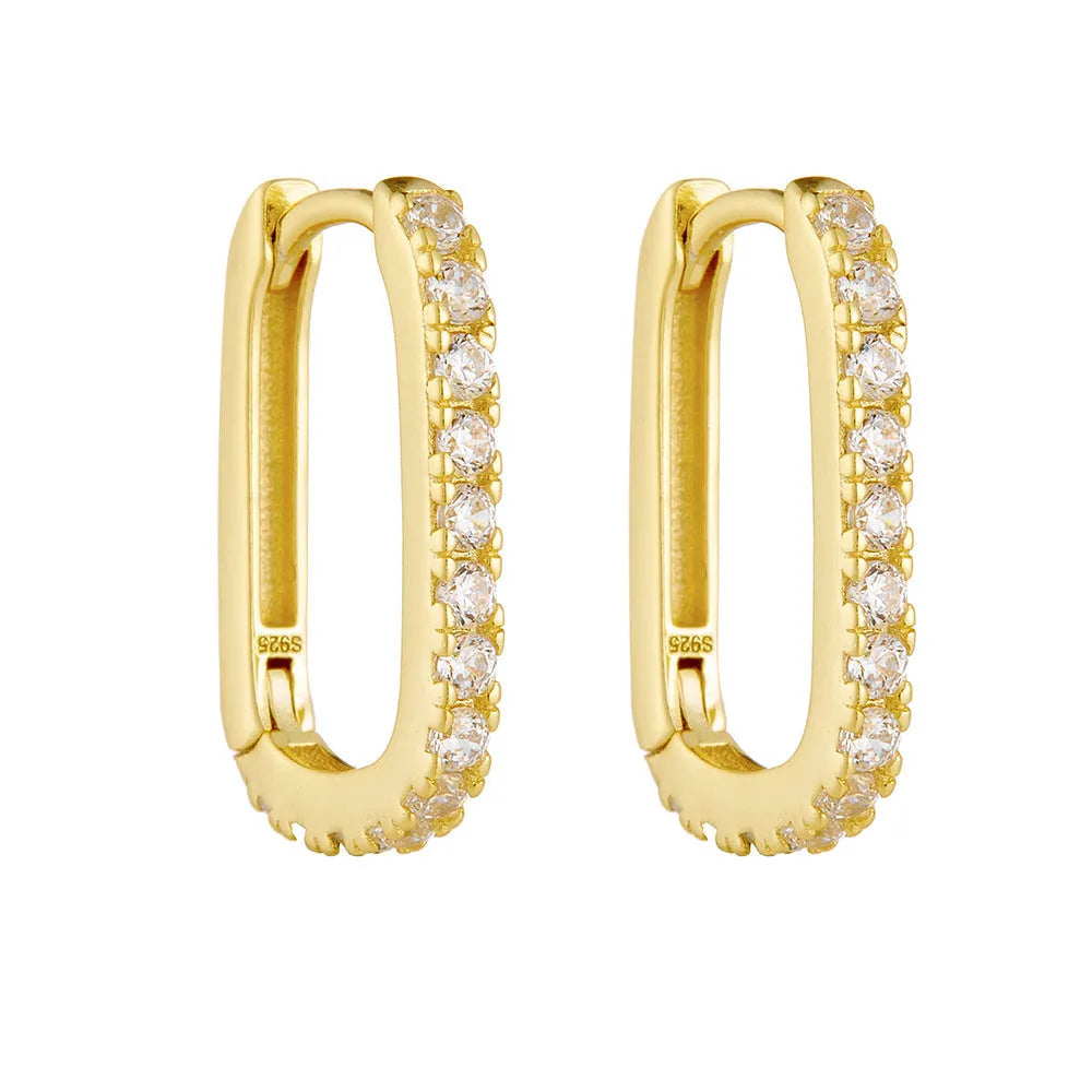 925 sterling silver oval geometric earrings with zircon stones and clip-on design