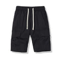 Men's black loose cropped trousers with multiple pockets, Korean style summer outdoor leisure pants