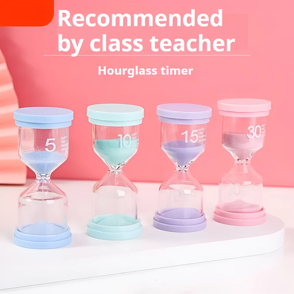 Handmade glass sand clock timer showing sand flow with modern simplicity design