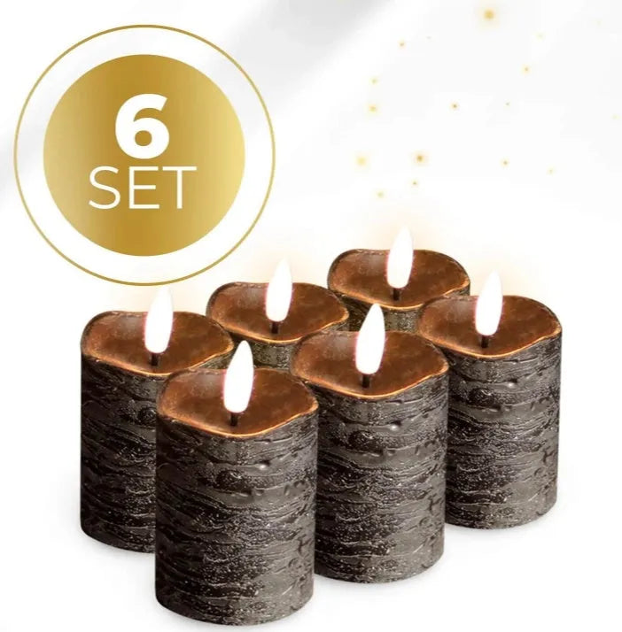 Black LED pillar candle with realistic flame effect, measuring 5cm wide by 7cm tall