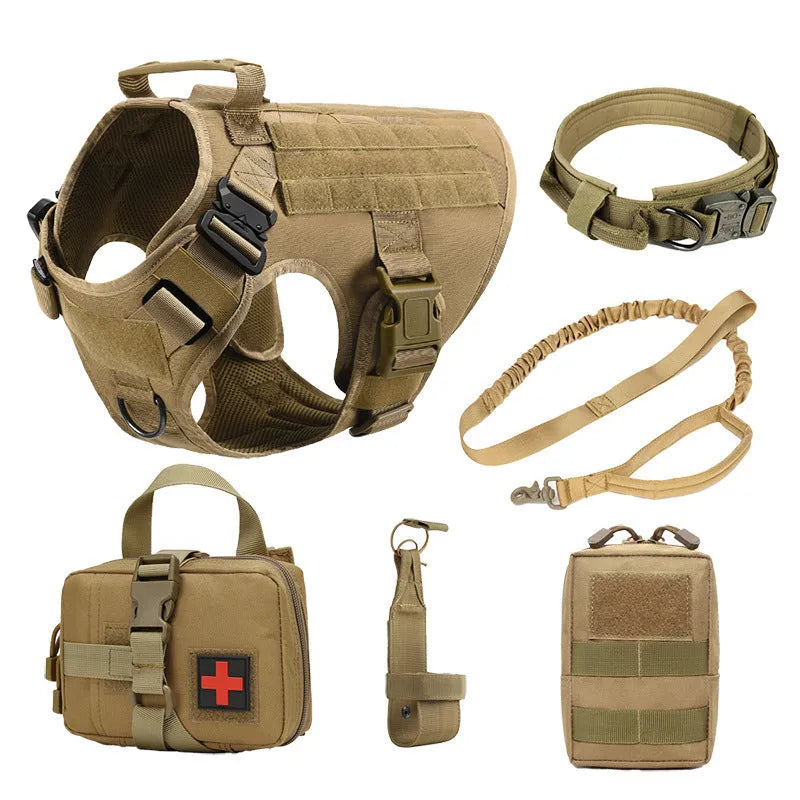 Polyester dog training vest battle suit set with harness and lead attachments