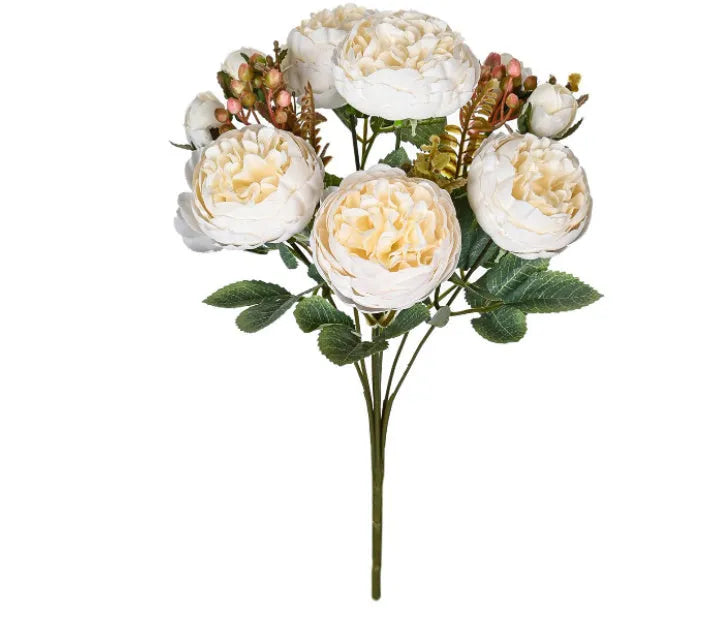 Silk artificial peony bouquet in champagne colour for table decoration