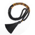 Handmade tiger eye stone necklace with brass tassel charm on ball bead chain
