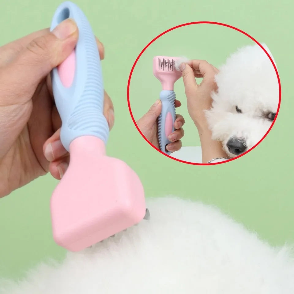 4-in-1 stainless steel pet grooming comb for dogs and cats with deshedding, massage, and combing functions