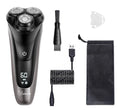 Men's electric shaver kit with three rotating floating heads and pop-up sideburn trimmer