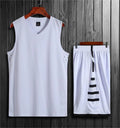 Breathable black and white sports vest and pants set for student training and fitness.