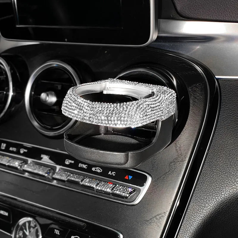 Rhinestone decorated car water cup bracket mounted in air vent with drink holding function