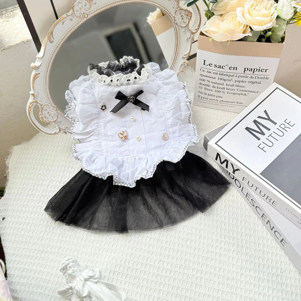 White yarn polyester waltz gauze skirt for small dogs, princess style pet clothing.