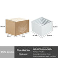 White plastic Suit Cube dessert display stand with six modular pieces arranged in multi-level configuration