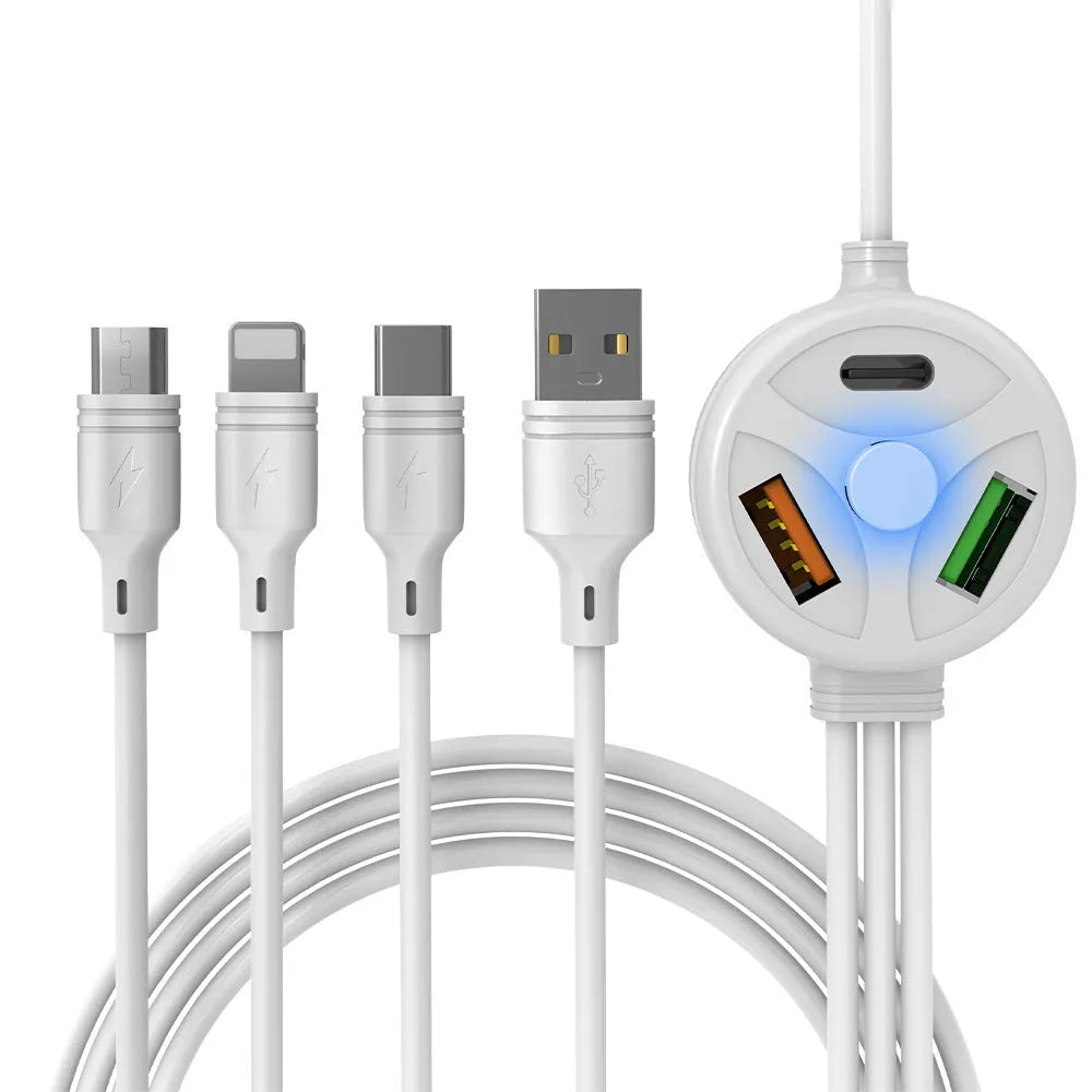 PDPVC mobile phone charging cable with multiple interface connectors showing USB, Mini USB, Micro USB and TYPE-C ports