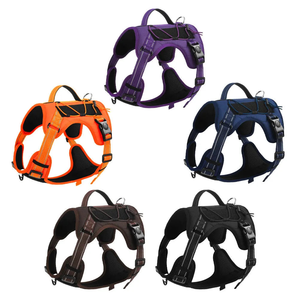 Reflective dog harness with hand holding rope and explosion-proof breast strap in various colours
