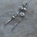 Hesheng geometric long pendant earrings in antique silver colour with rhinestone details
