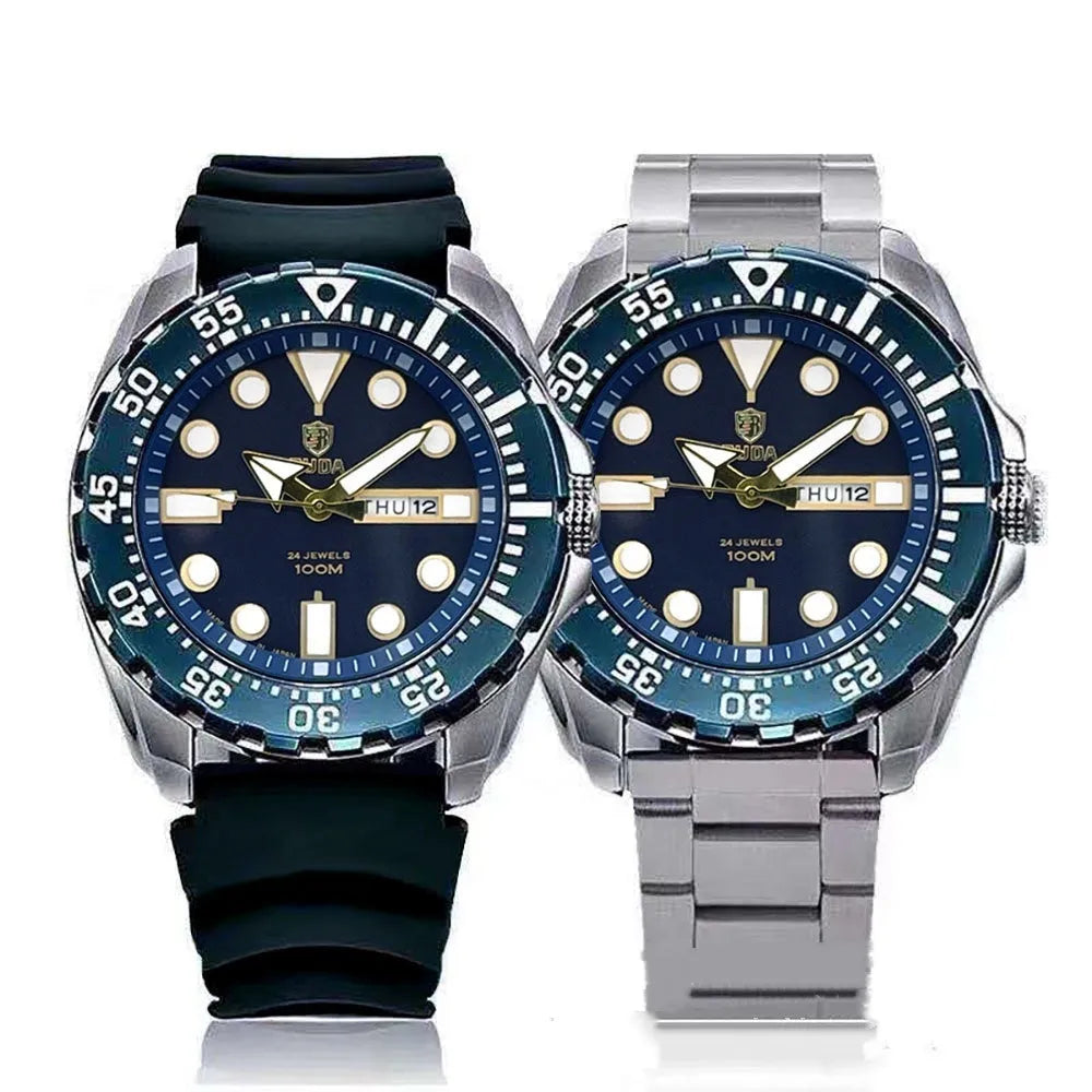 Men's waterproof luminous quartz business watch with choice of steel or nylon strap in multiple colour options
