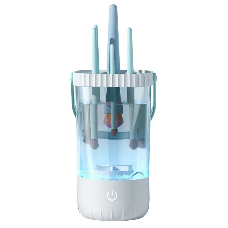 White rechargeable electric makeup brush cleaning device with USB cable