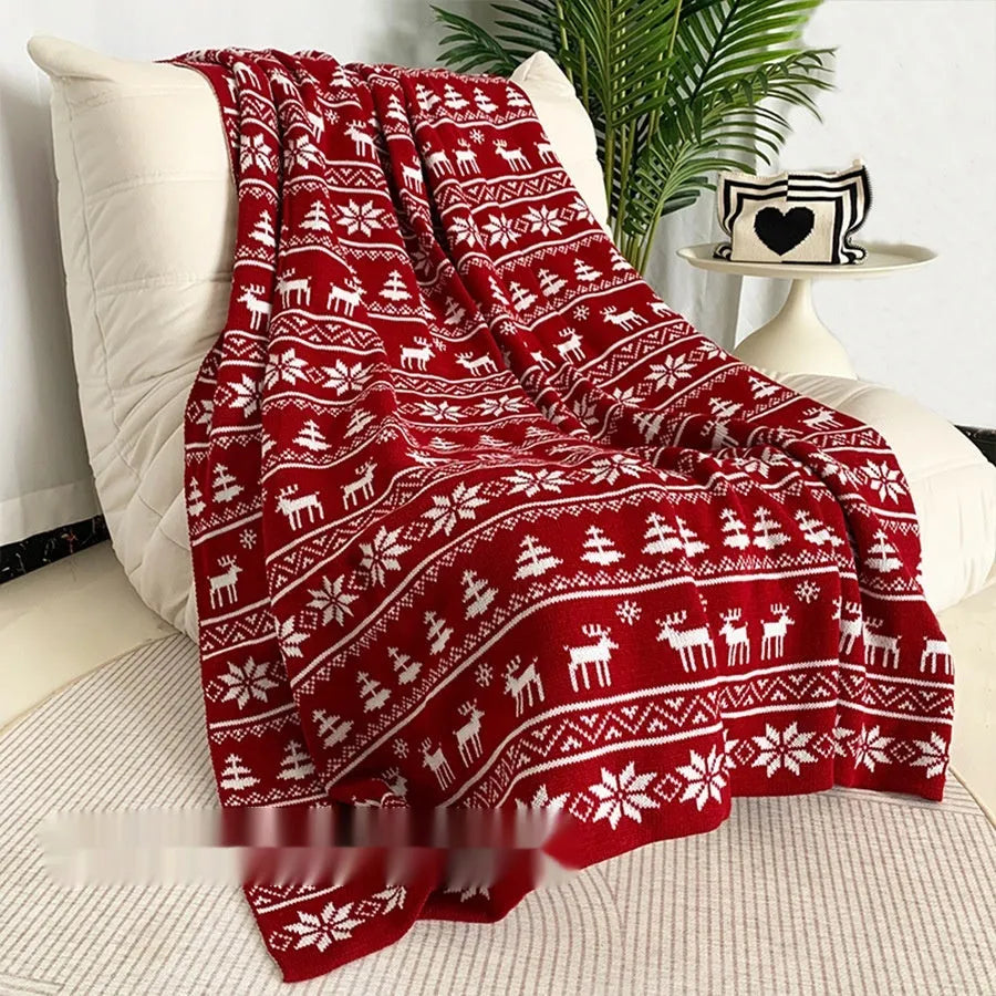 Christmas patterned acrylic blanket in snowflake or reindeer design showing casual style for home decoration