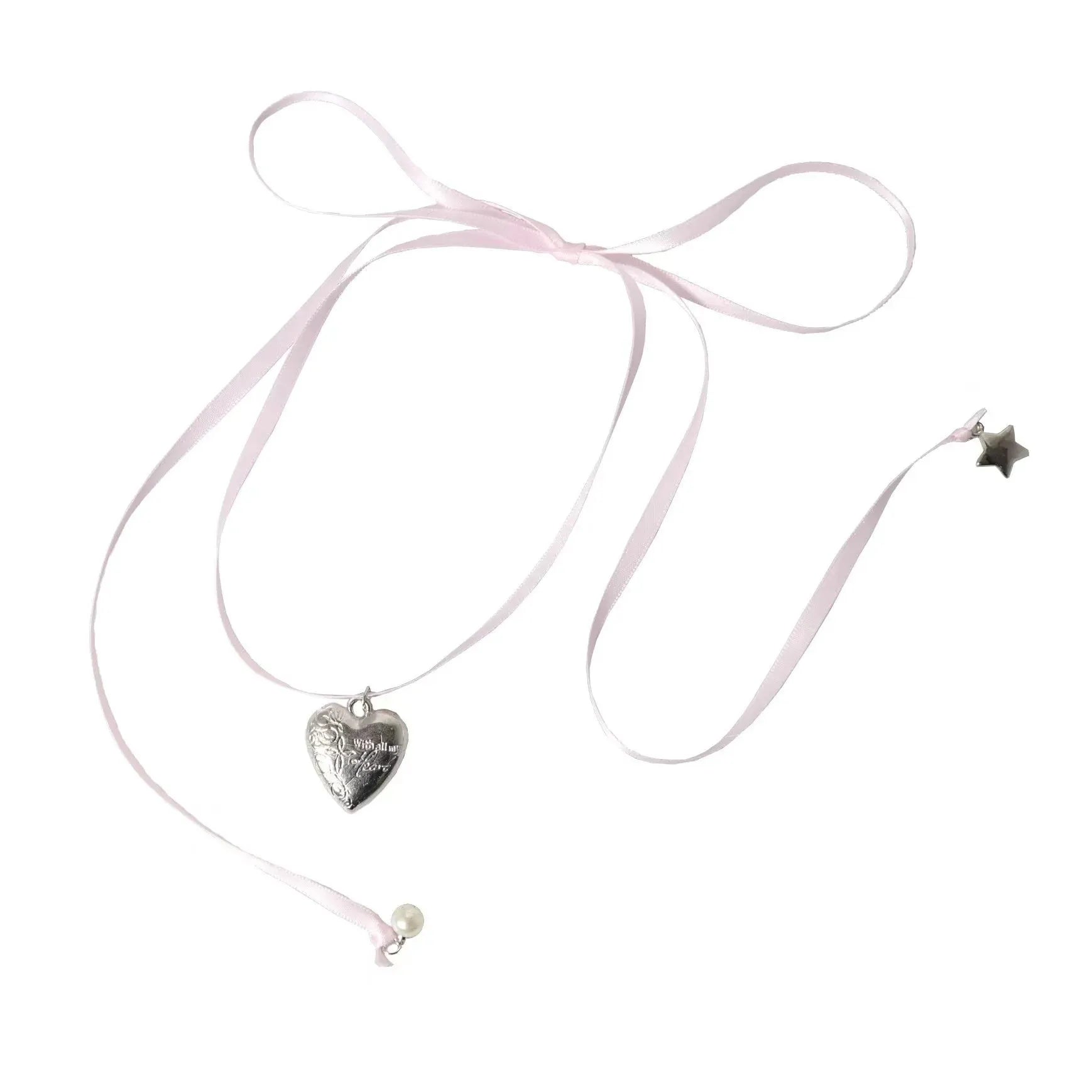 Women's ribbon love pendant fashion necklace on clavicle chain length