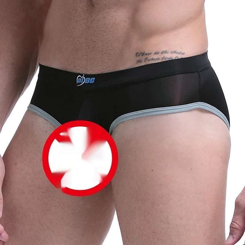 Men's ice silk bazooka briefs in mid waist with bullet separation design